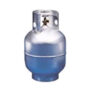 A gas cylinder with a blue liquid inside of it.