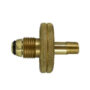 A brass hose connector with an outlet.