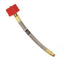 A red and yellow hose is connected to an air pump.